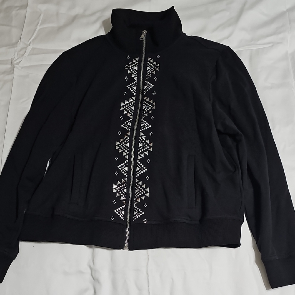 174 Ruby Rd. Black Active Jacket with 3D Geometric Accents